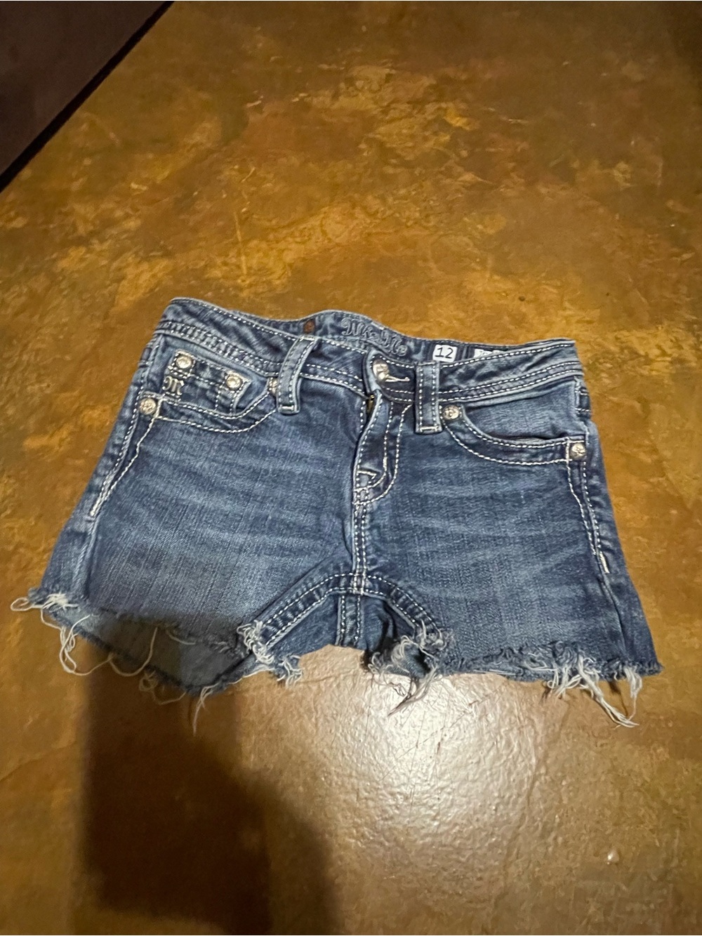 Miss Me Girls Dark Blue Distressed Denim Shorts
